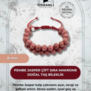Pembe Jasper 8mm Çift Sıra Makrome Doğal Taş Bileklik