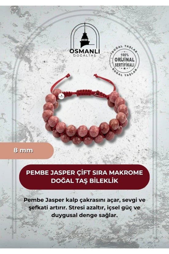 Pembe Jasper 8mm Çift Sıra Makrome Doğal Taş Bileklik