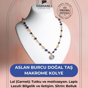 Aslan Burcu Doğal Taş Makrome Kolye