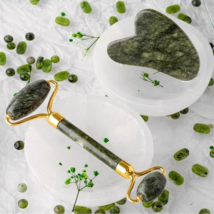 Yeşim Taşı Masaj Takımı - Roller ve Gua Sha Kapli Set