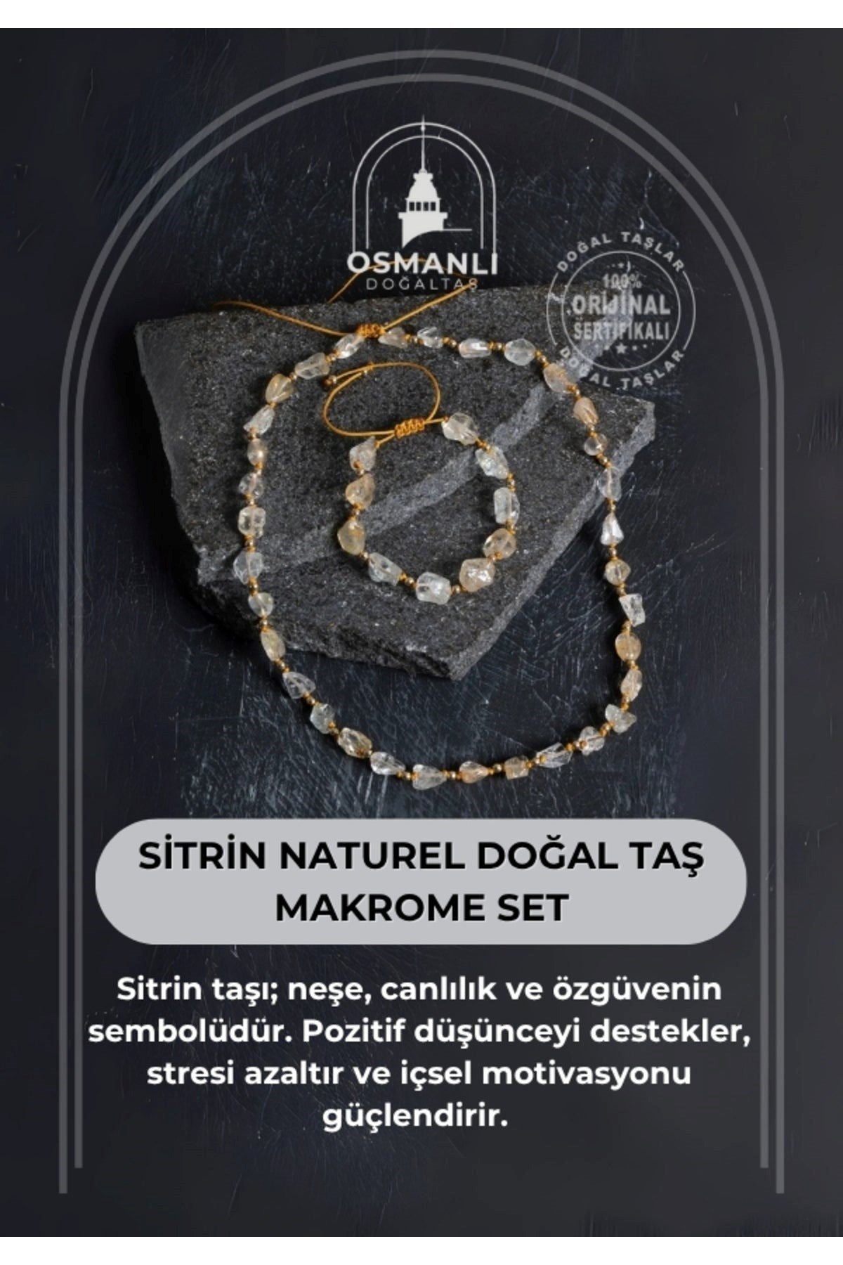 Sertifikalı Sitrin Naturel Doğal Taş Makrome Set