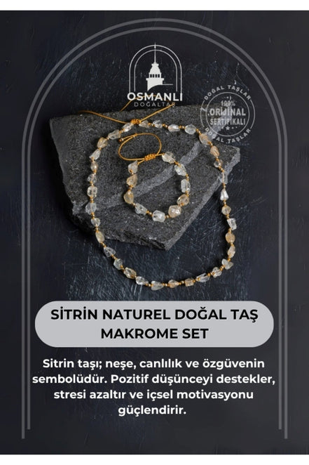 Sertifikalı Sitrin Naturel Doğal Taş Makrome Set