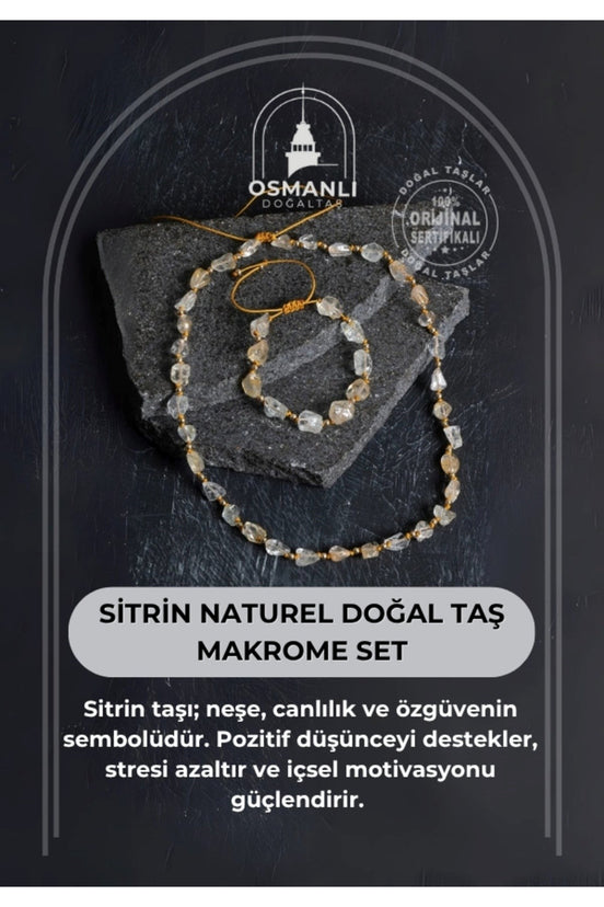 Sertifikalı Sitrin Naturel Doğal Taş Makrome Set