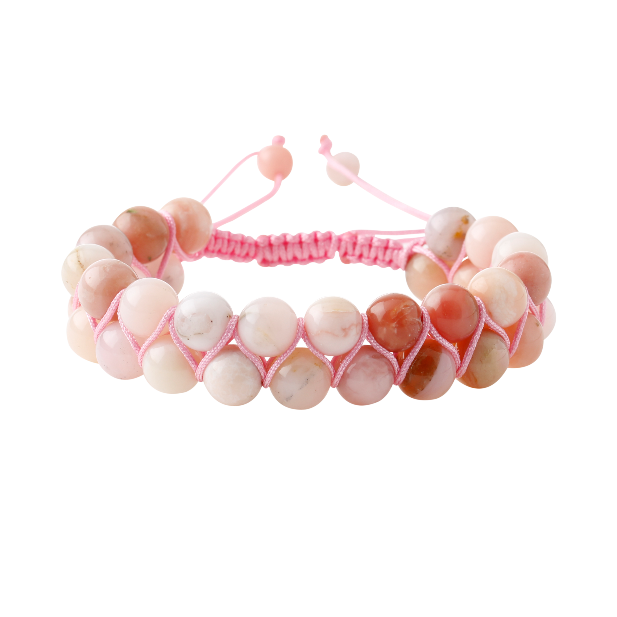 Opal Pembe 8mm Çift Sıra Makrome Doğal Taş Bileklik