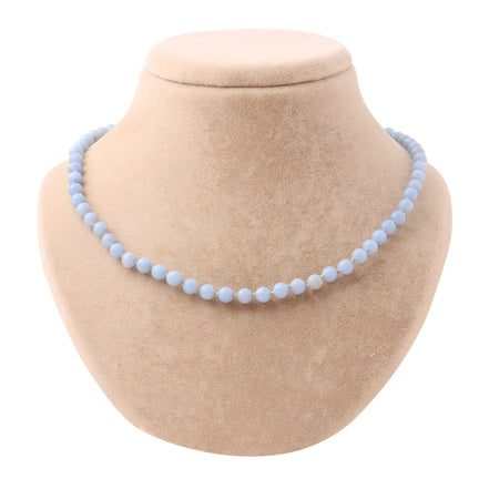 Anjelit 6 mm Düğümlü Doğal Taş Kolye – Unisex El İşçiliği (50 cm)