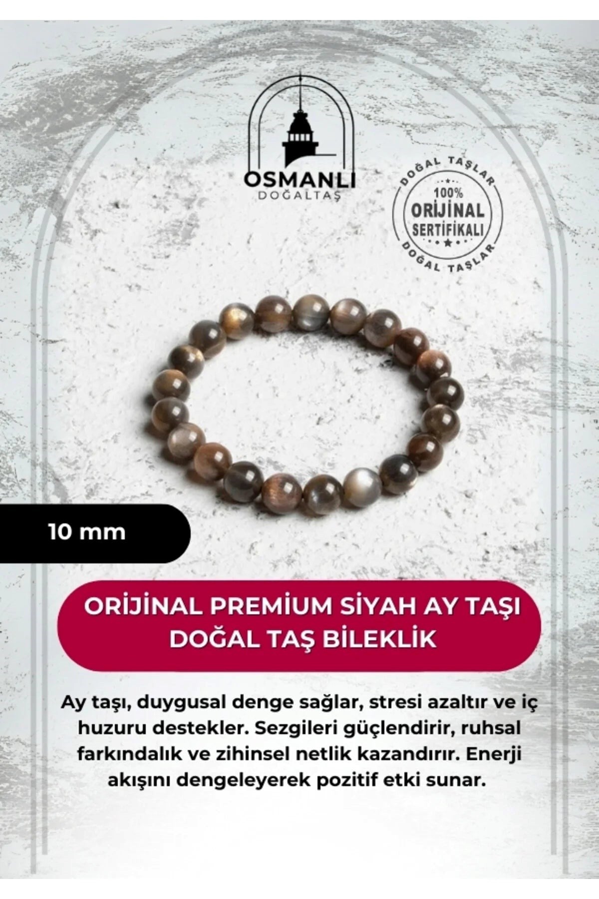 Orijinal Premium Siyah Ay Taşı Doğal Taş Bileklik