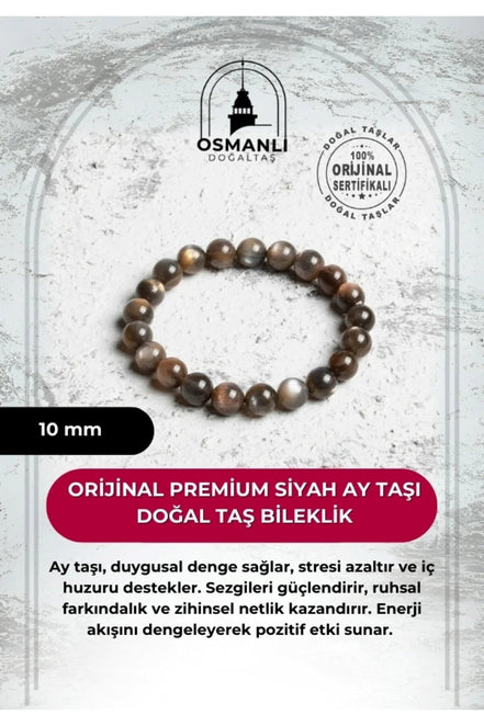 Orijinal Premium Siyah Ay Taşı Doğal Taş Bileklik