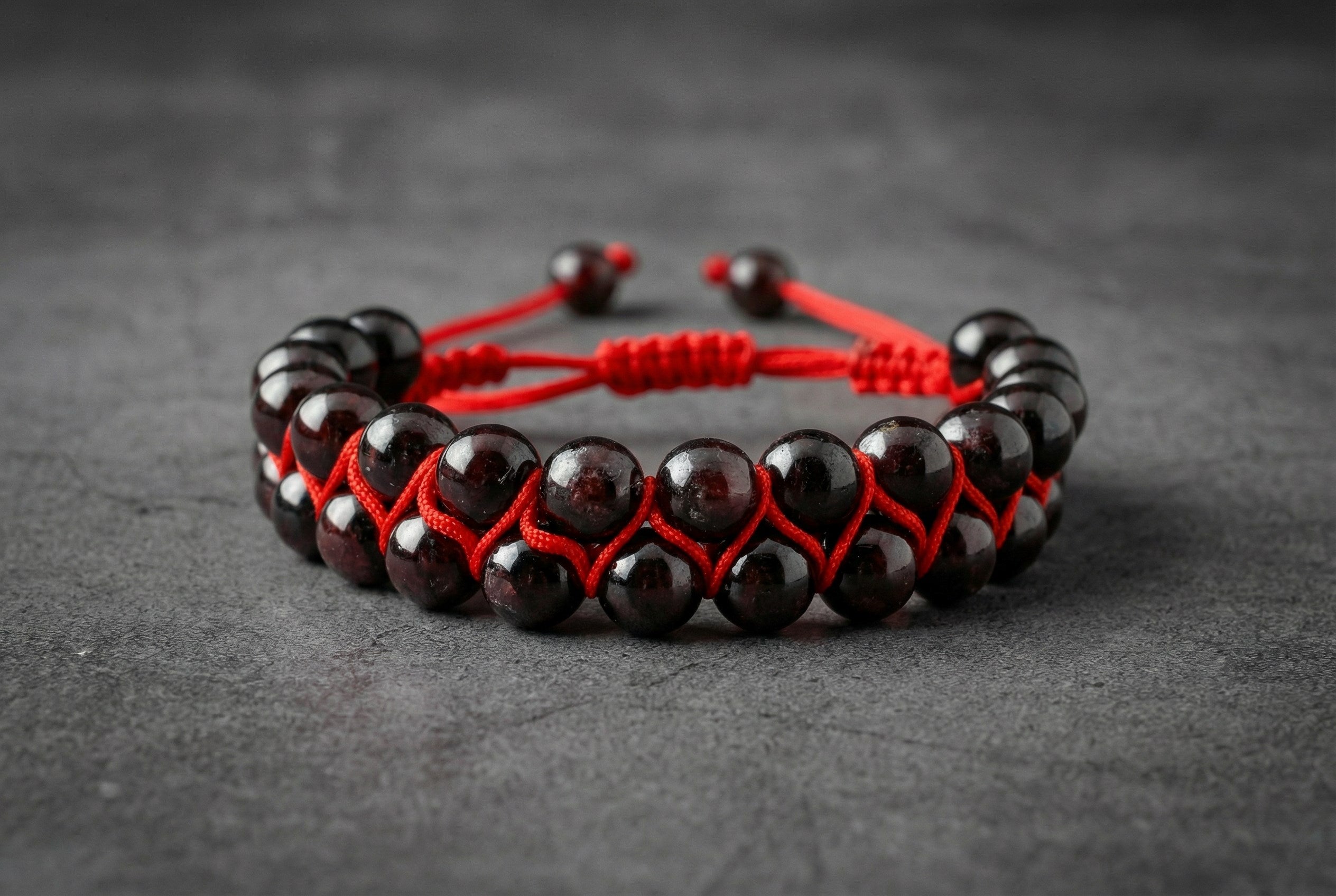 Bordo Granat Lal 8mm Çift Sıra Makrome Doğal Taş Bileklik