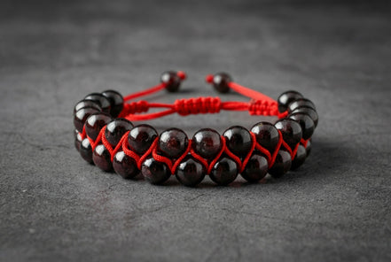 Bordo Granat Lal 8mm Çift Sıra Makrome Doğal Taş Bileklik