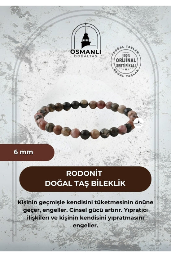Rodonit 6mm Doğal Taş Bileklik