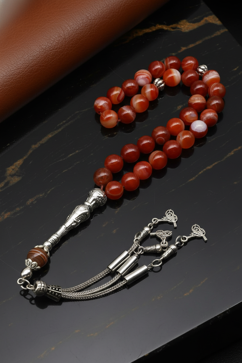 Madagaskar Akik Doğal Taş Tesbih – 8 mm Küre Kesim