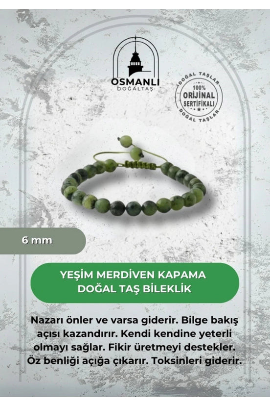 Yeşim 6mm Merdiven Kapama Doğal Taş Bileklik