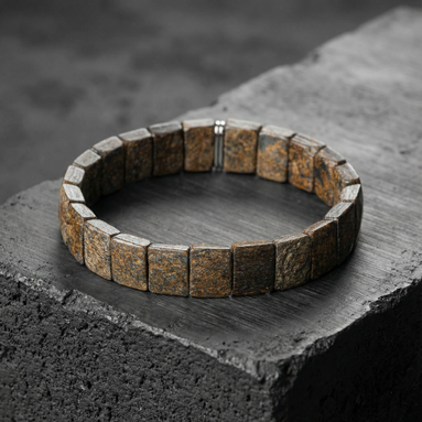 Bronzit Doğal Taş Kare Kesim Geniş Bileklik (Rolex Stil)