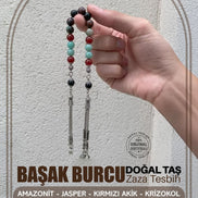 Başak Burcu Zaza Tesbih Doğal Taş Amazonit, Jasper, Kırmızı Akik, Krizokol, Siyah Turmalin