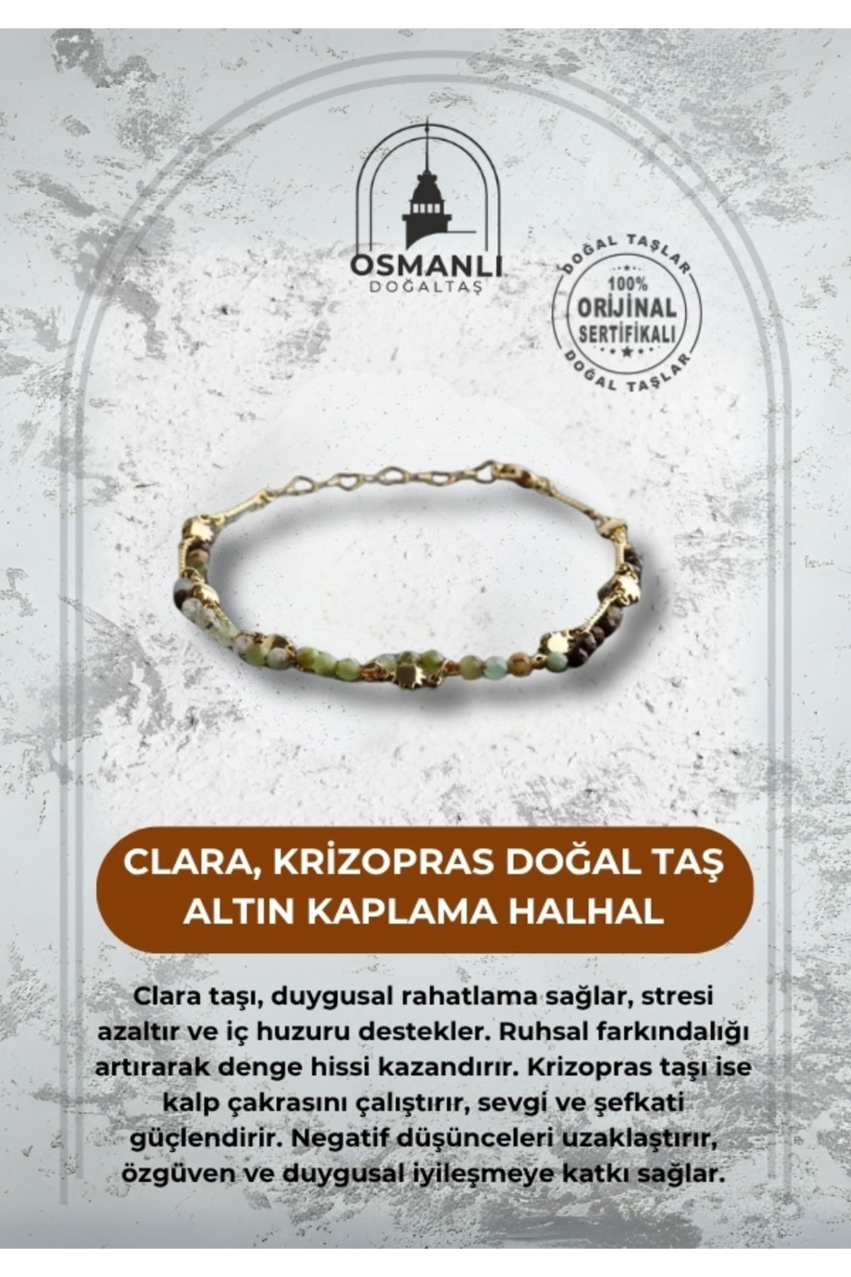 Clara, Krizopras Doğal Taş Altın Kaplama Halhal