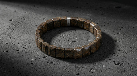 Bronzit Doğal Taş Kare Kesim Geniş Bileklik (Rolex Stil)