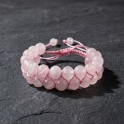 Pembe Kuvars (Gül Kuvars) 8mm Çift Sıra Makrome Doğal Taş Bileklik