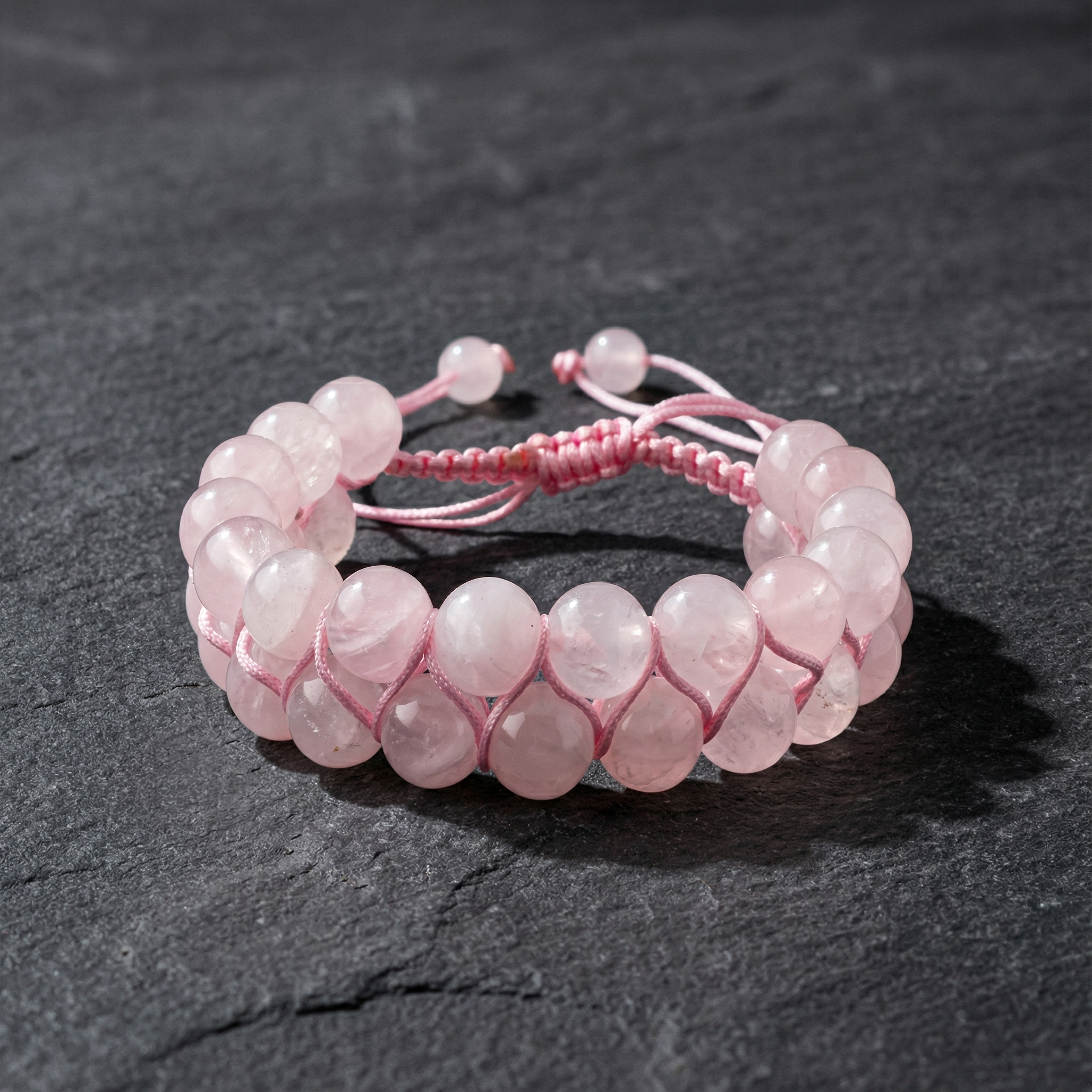 Pembe Kuvars (Gül Kuvars) 8mm Çift Sıra Makrome Doğal Taş Bileklik