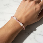 Rodokrosit, Pembe Kuvars ve Hematit Doğal Taş Bileklik – Unisex Şık Tasarım