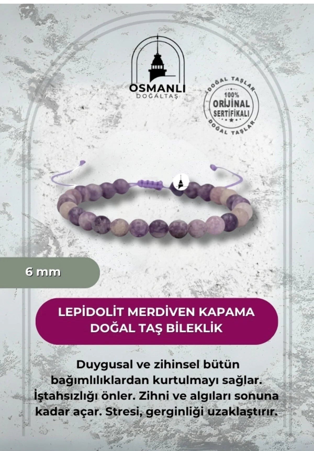 Lepidolit 6mm Merdiven Kapama Doğal Taş Bileklik