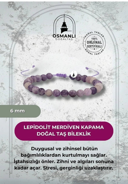 Lepidolit 6mm Merdiven Kapama Doğal Taş Bileklik