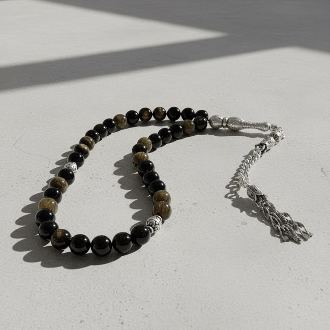 Golden Obsidyen Doğal Taş Tesbih – 33’lük / 8 mm