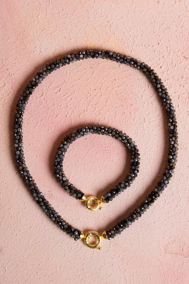 Sertifikalı El İşçiliği Örme Labradorit Gümüş Kapama Set (SK:133)