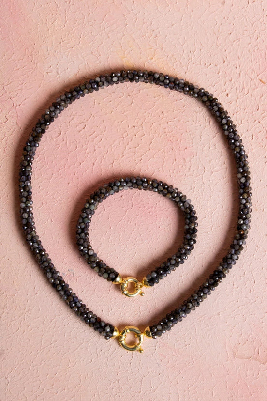 Sertifikalı El İşçiliği Örme Labradorit Gümüş Kapama Set (SK:133)