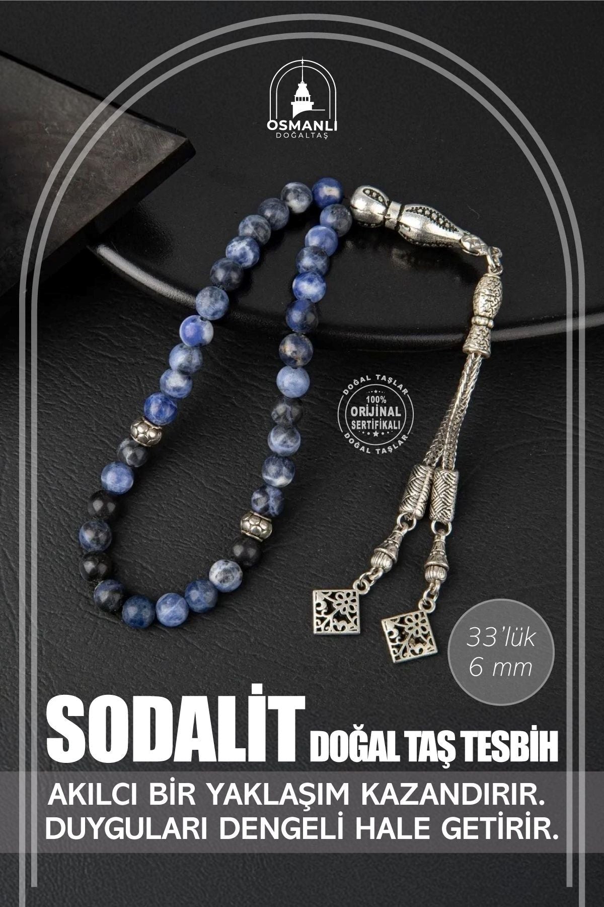 Sodalit Doğal Taş Tesbih 33lük - 6mm