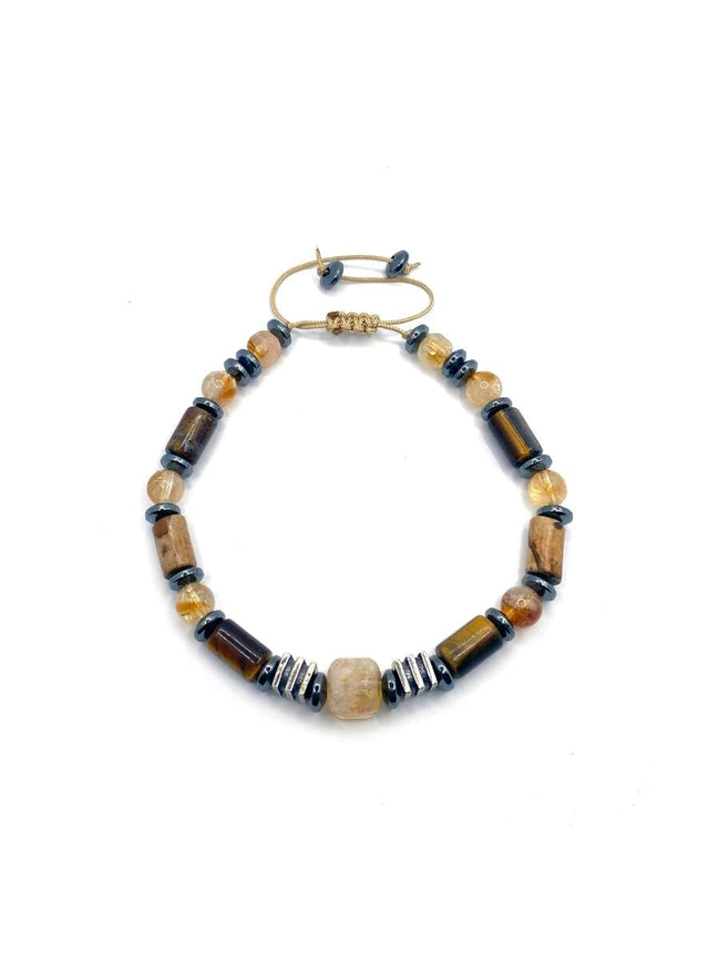 Hakiki Orijinal Sertifikalı Kaplan Gözü - Jasper - 6mm Sitrin - Hematit İpli Ayarlanabilir Doğal Taş Bileklik