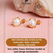 İnci Altın Kaplama Doğal Taş Küpe