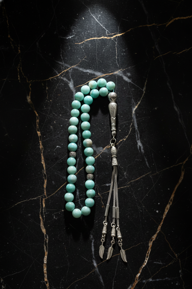 Amazonit Doğal Taş Tesbih – 8 mm Küre Kesim