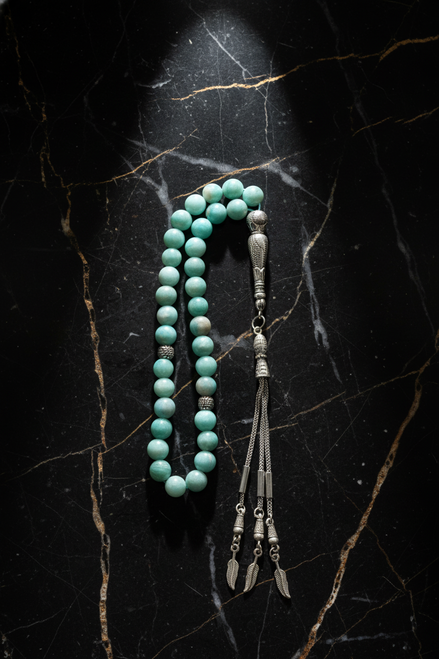 Amazonit Doğal Taş Tesbih – 8 mm Küre Kesim