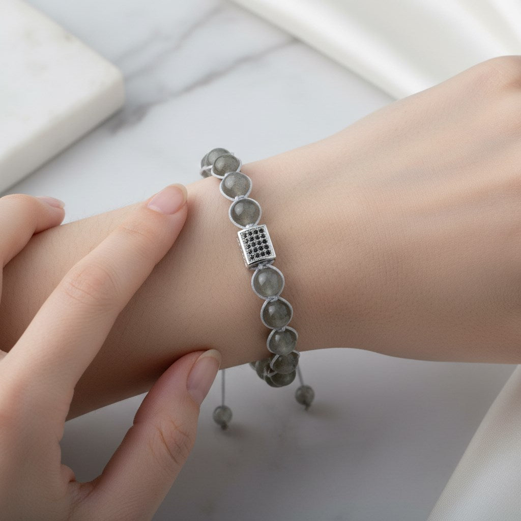 Labradorit ve Zirkon Doğal Taş Bileklik – Unisex Şık Tasarım