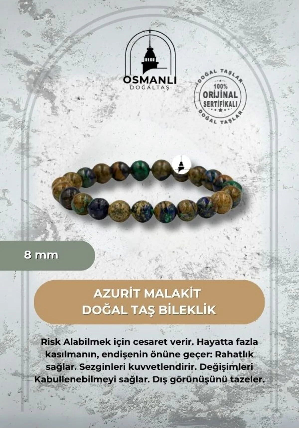 Azurit Malakit 8mm Doğal Taş Bileklik