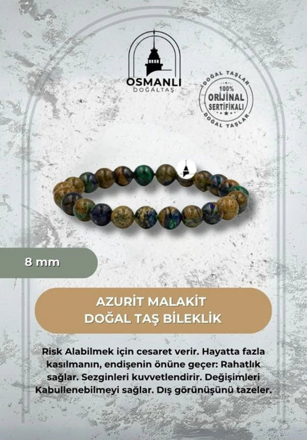 Azurit Malakit 8mm Doğal Taş Bileklik