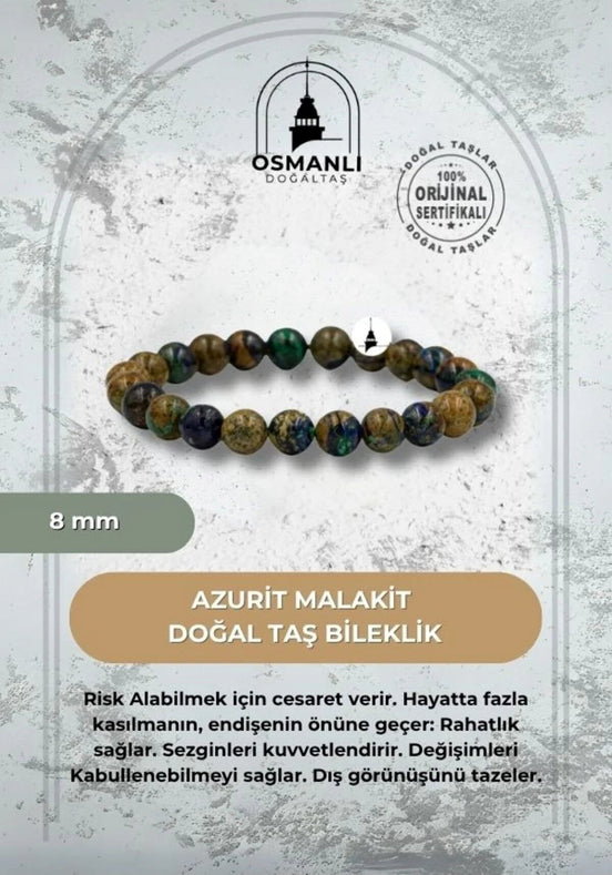 Azurit Malakit 8mm Doğal Taş Bileklik