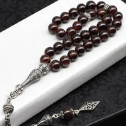 Garnet (Lal) Doğal Taş Tesbih 925 Ayar Gümüş – 8 mm Küre Kesim | 33’lü