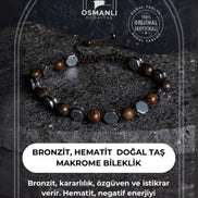 Bronzit, Hematit Doğal Taş Makrome Bileklik