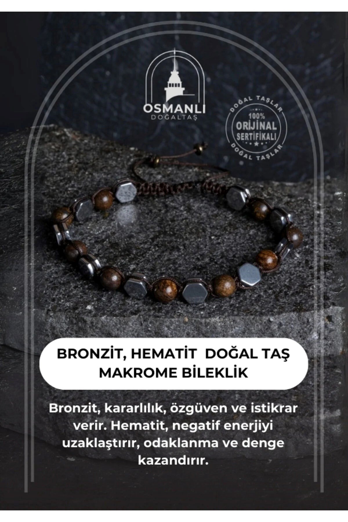 Bronzit, Hematit Doğal Taş Makrome Bileklik