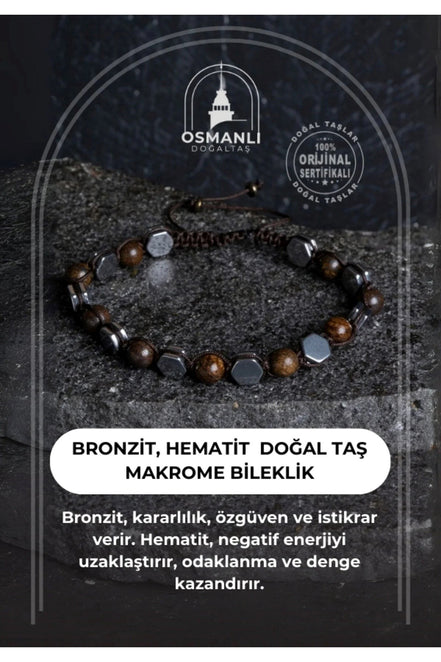 Bronzit, Hematit Doğal Taş Makrome Bileklik