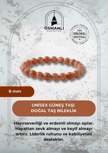 Güneş Taşı 8mm Doğal Taş Bileklik
