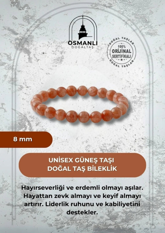 Güneş Taşı 8mm Doğal Taş Bileklik