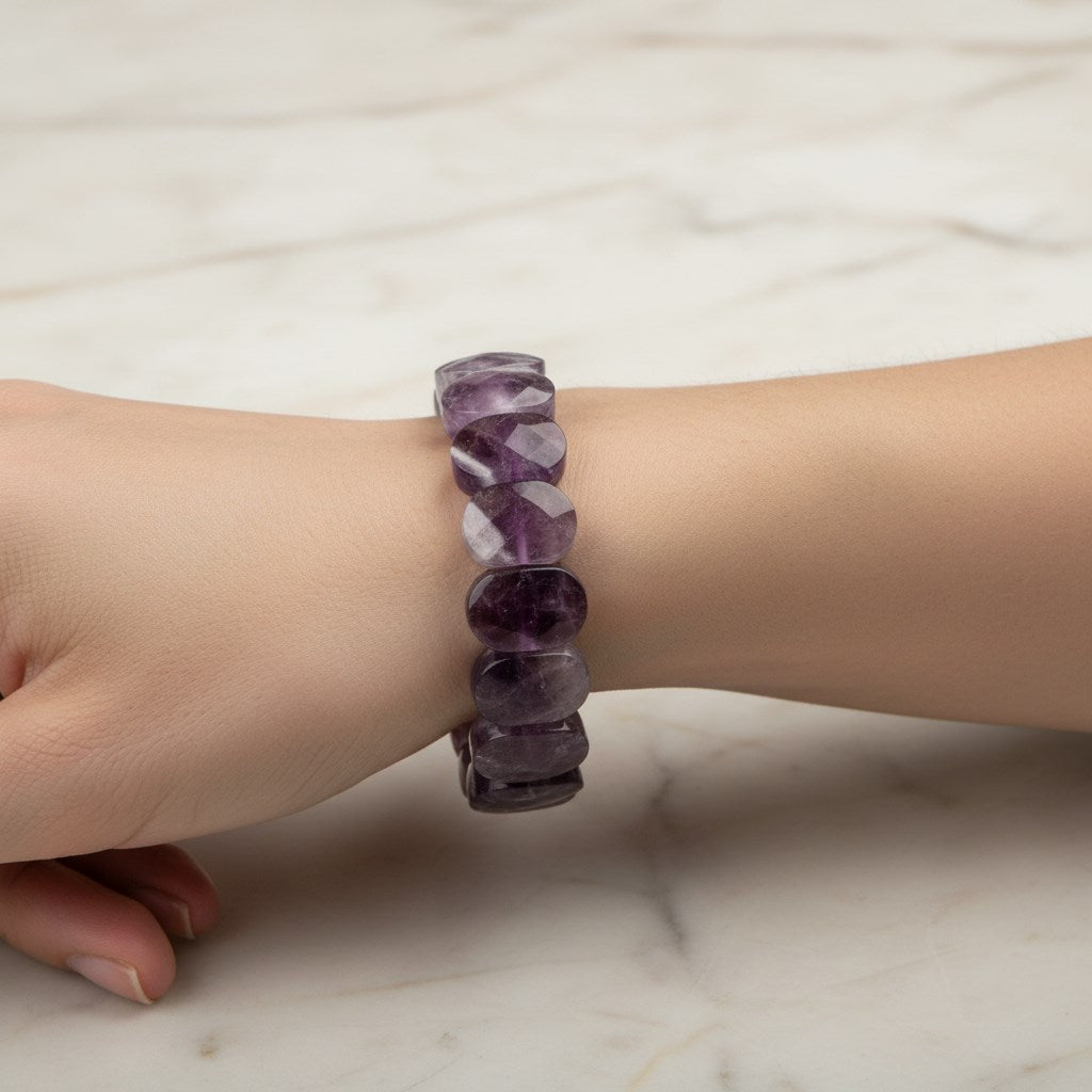 Ametist Doğal Taş Geniş Kesim Bileklik