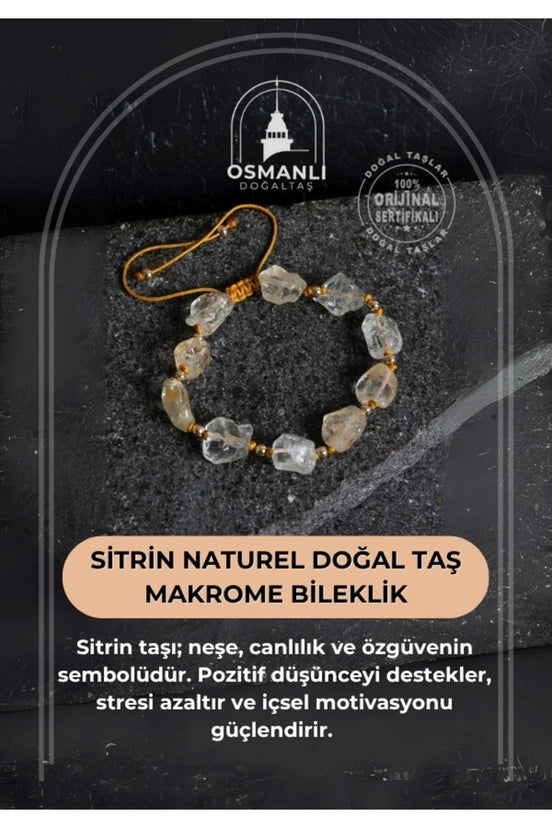 Sitrin Naturel Doğal Taş Makrome Bileklik
