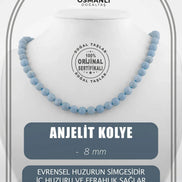 Anjelit 8 mm Düğümlü Doğal Taş Kolye