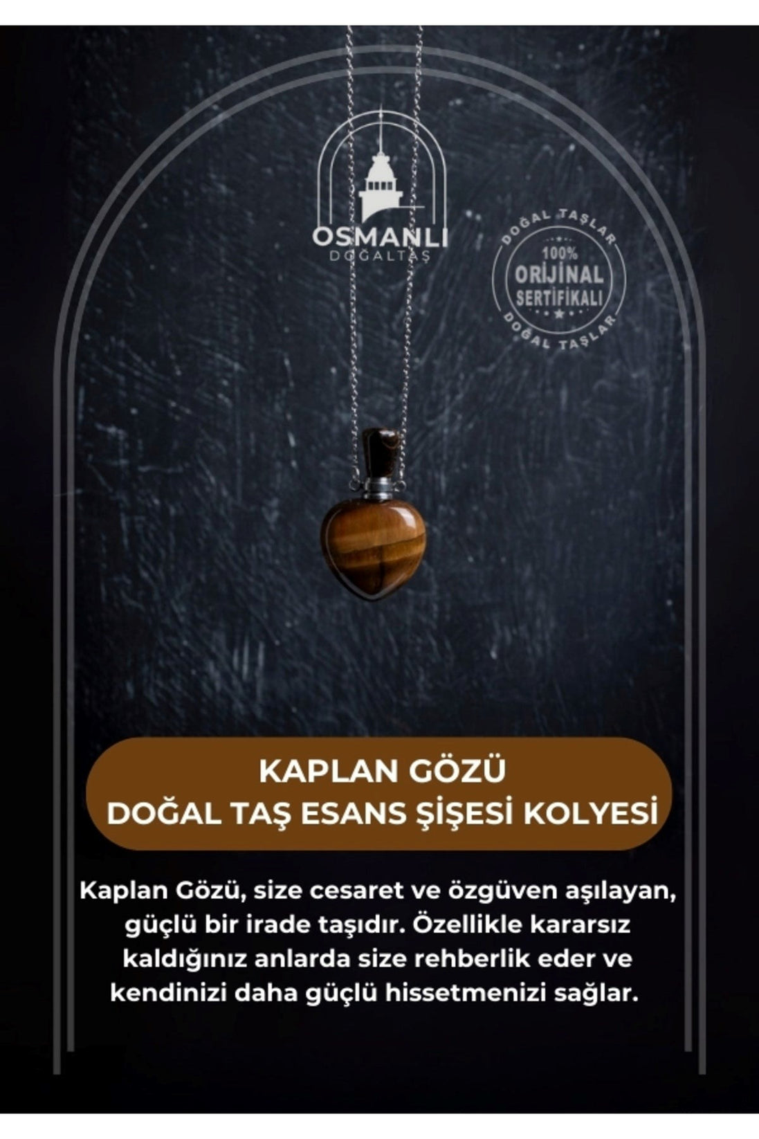 Sertifikalı Kaplan Gözü Doğal Taş Esans Şişesi Kolye