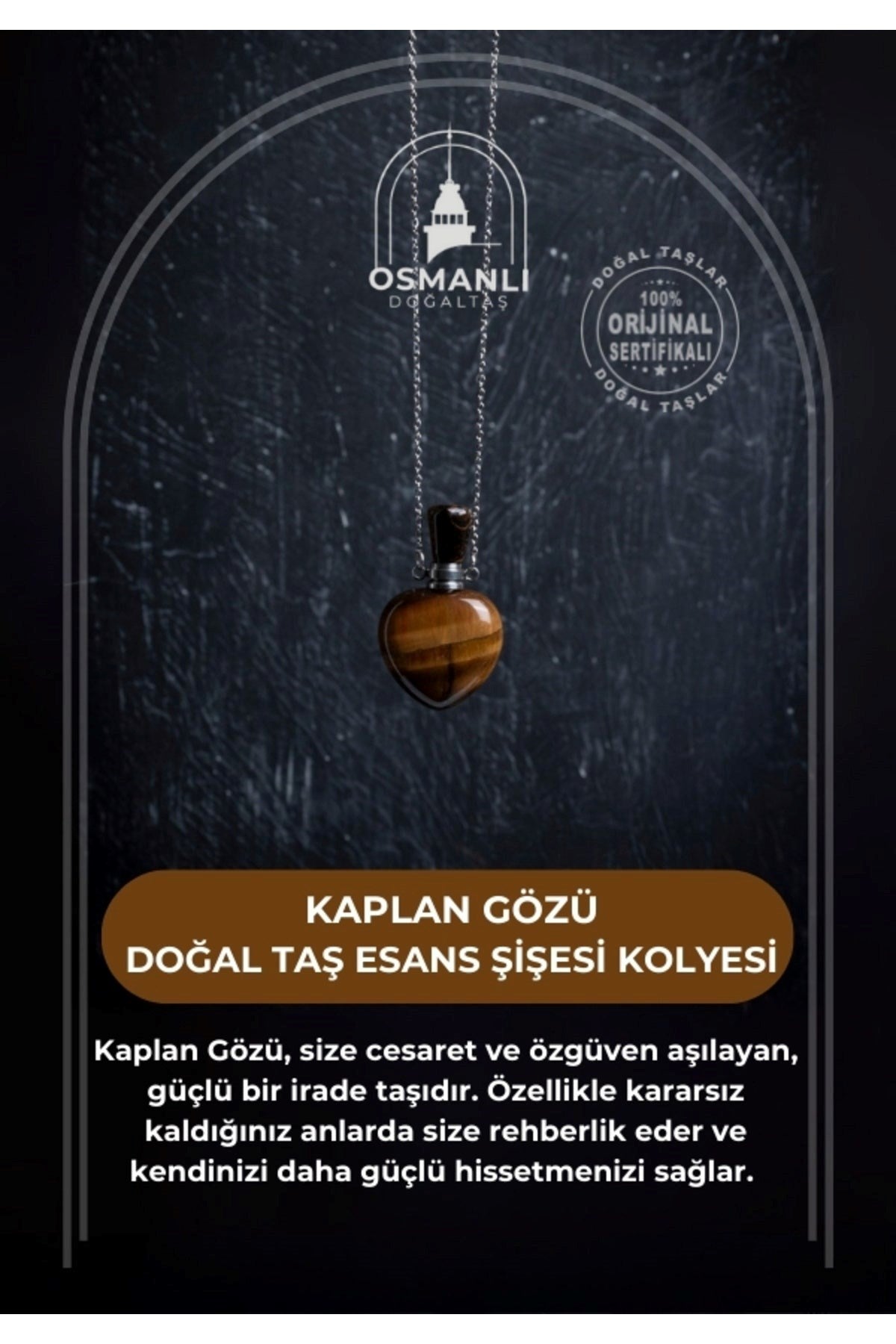 Sertifikalı Kaplan Gözü Doğal Taş Esans Şişesi Kolye