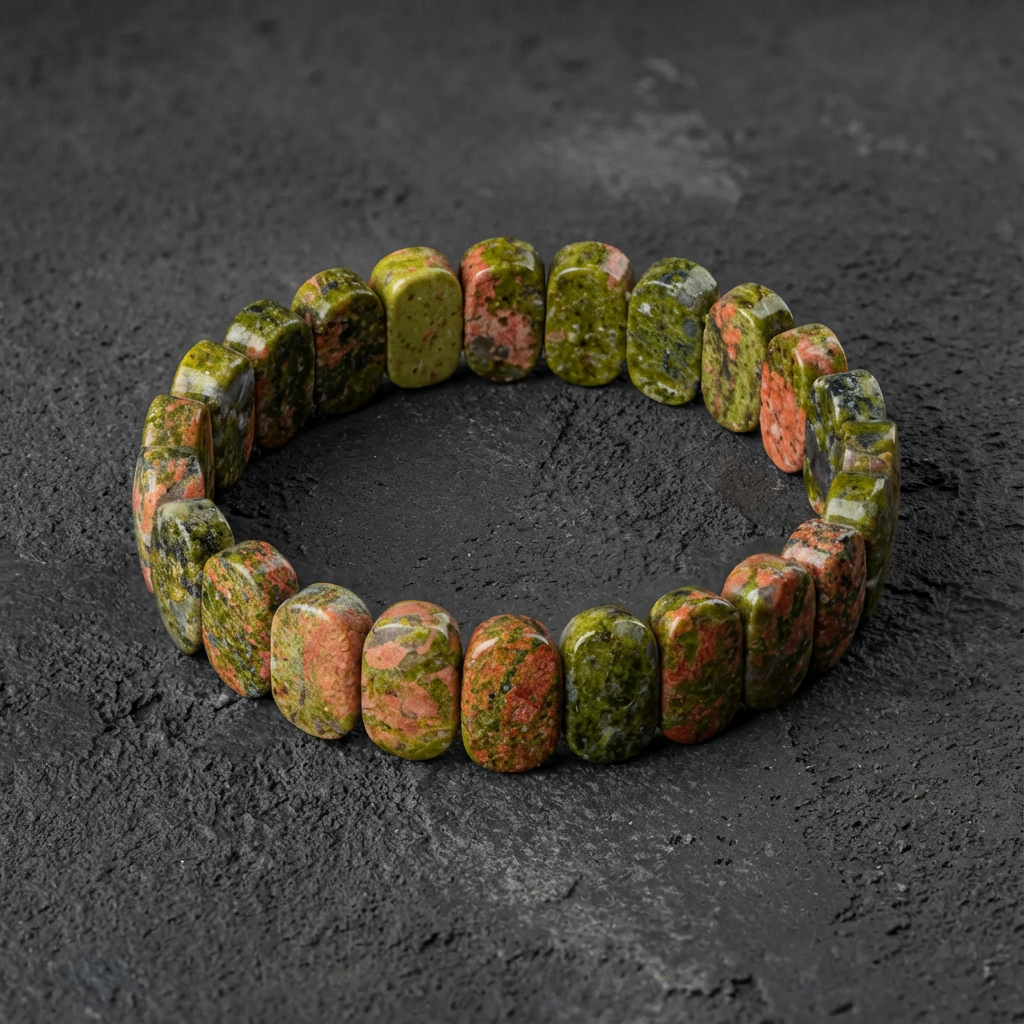Unakit Doğal Taş Geniş Kesim Bileklik (Rolex Stil)