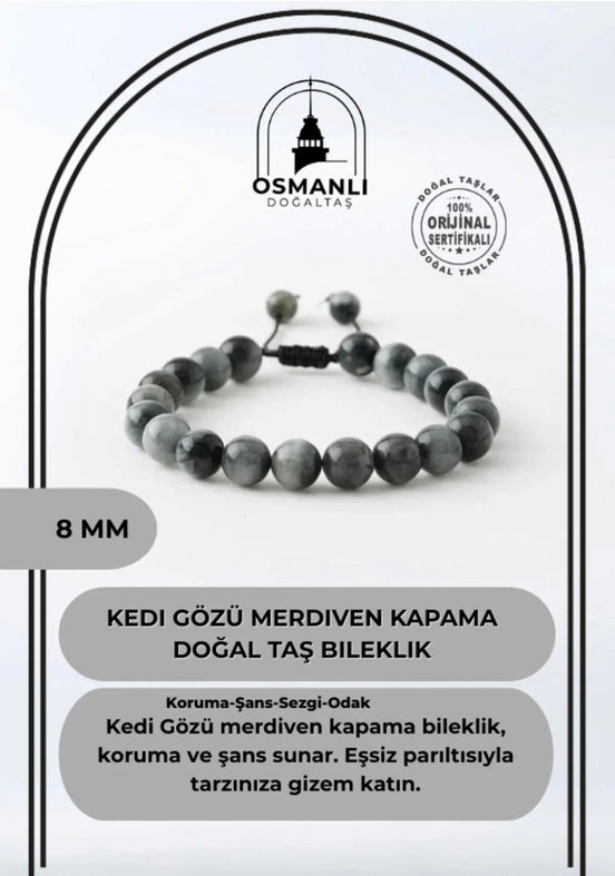 Kedi Gözü 8mm Merdiven Kapama Doğal Taş Bileklik